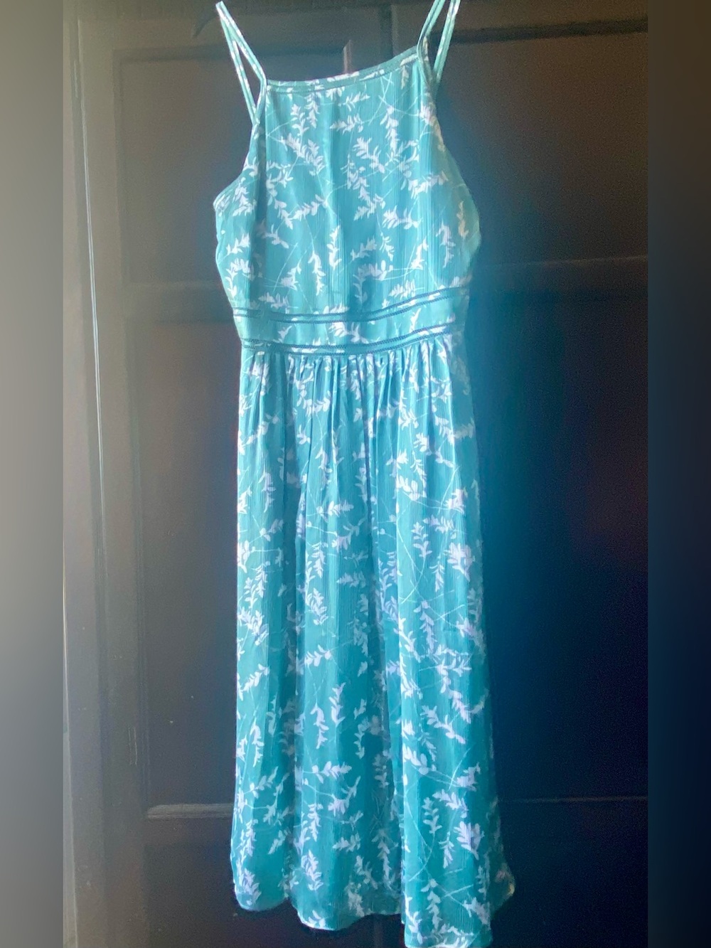 Club Monaco Silk Teal & White Floral Midi Dress